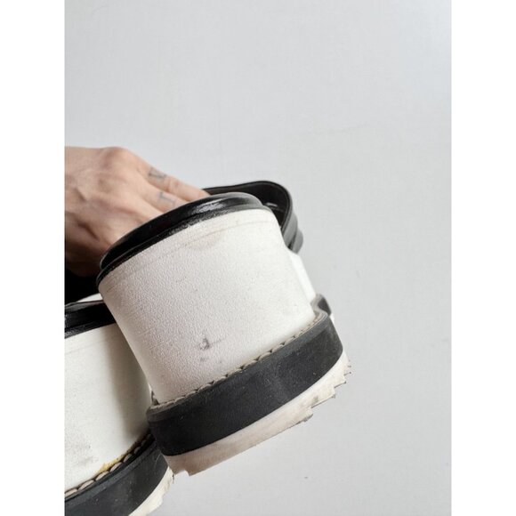 STUART WEITZMAN Black Leather White Platform Slip On Sandals Slides, Size 7.5 - Picture 12 of 16